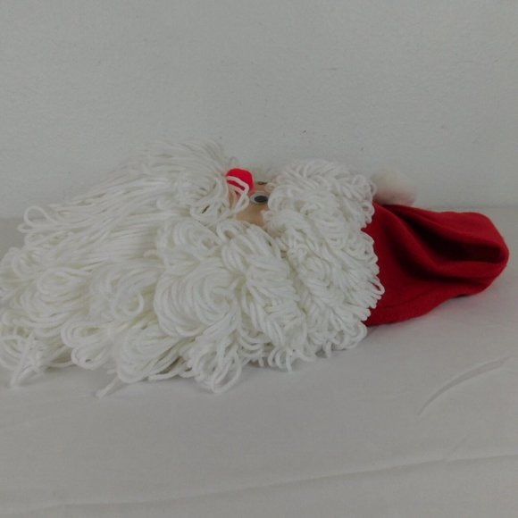 Handmade Santa Face Yarn Christmas Wall Hanging Vintage Kitsch Bleach Bottle 18" - Picture 4 of 9